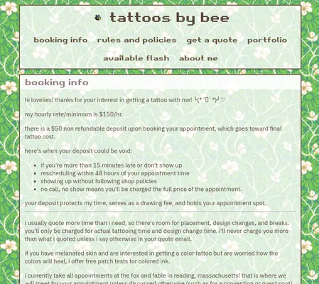Screenshot of tattoos by bee
