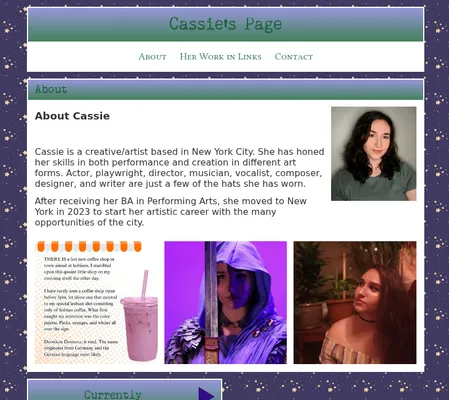 Screenshot of Cassie's Page