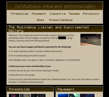 Screenshot of The Musinskus Liminal and Expirimental Gallery
