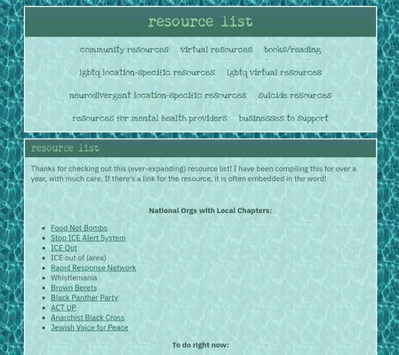 Screenshot of resource list