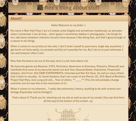 Screenshot of Rex's thing about stuff