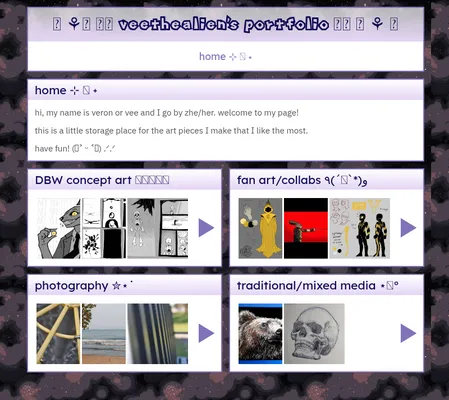Screenshot of ᠃ ⚘᠂ 🗂📼 veethealien's portfolio 💿📚 ᠂ ⚘ ᠃